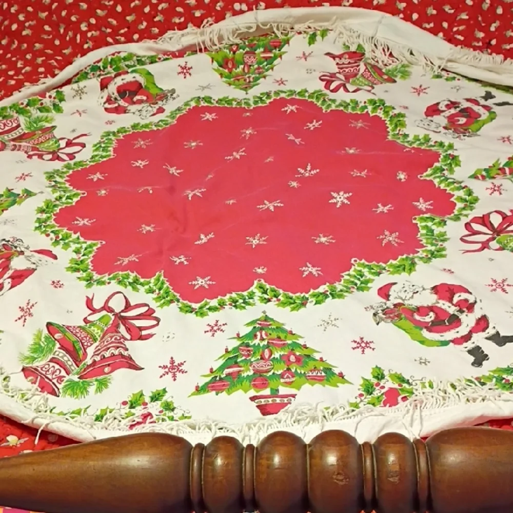 Holiday Tree Skirt with Santa and Christmas Patterns